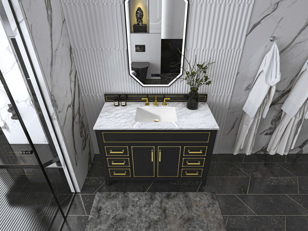 Aspen Handcrafted Birch Vanity with Marble Top & Steel Trims