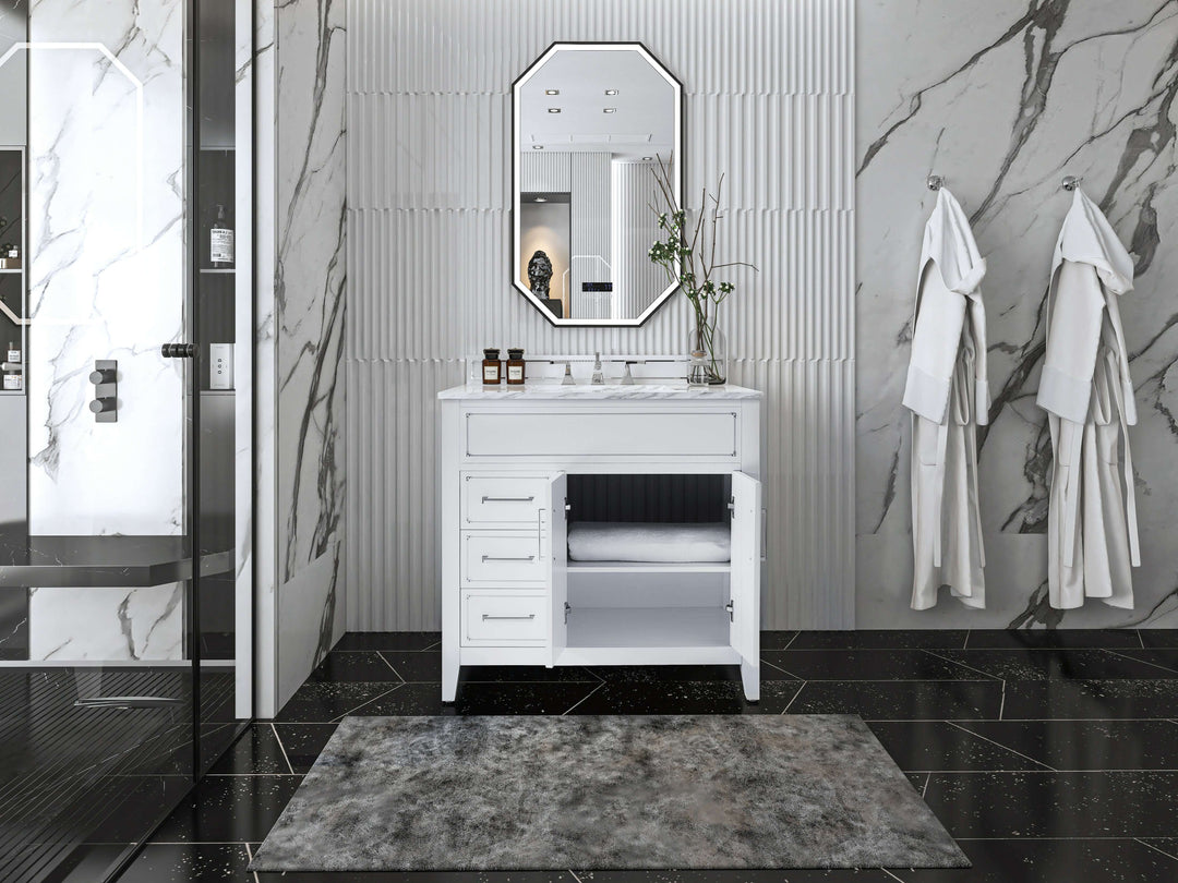 Aspen Handcrafted Birch Vanity with Marble Top & Steel Trims