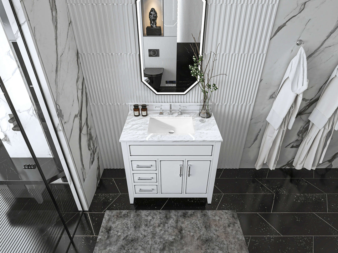 Aspen Handcrafted Birch Vanity with Marble Top & Steel Trims