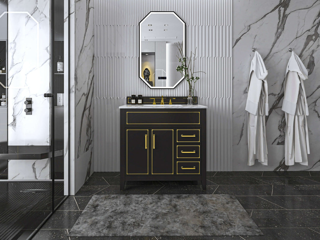 Aspen Handcrafted Birch Vanity with Marble Top & Steel Trims