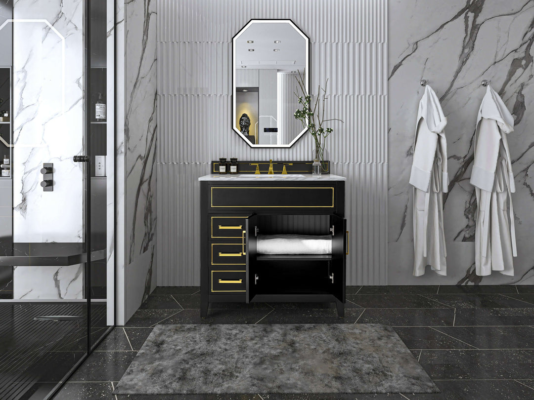 Aspen Handcrafted Birch Vanity with Marble Top & Steel Trims
