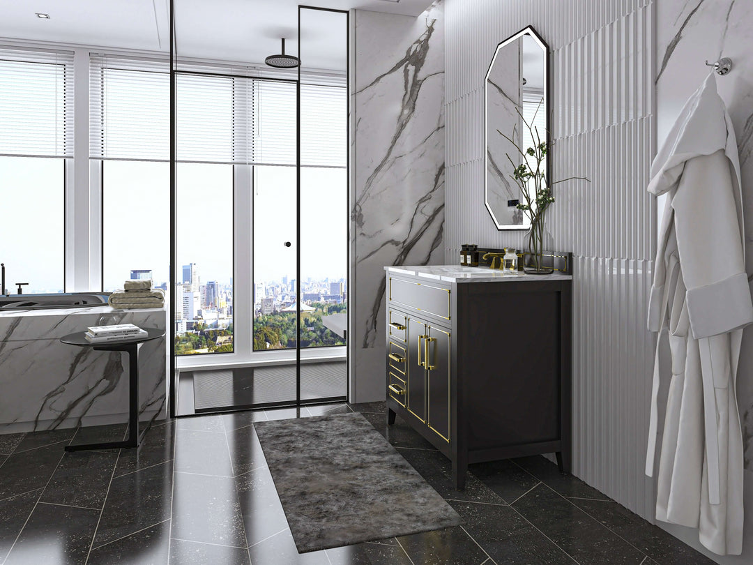 Aspen Handcrafted Birch Vanity with Marble Top & Steel Trims