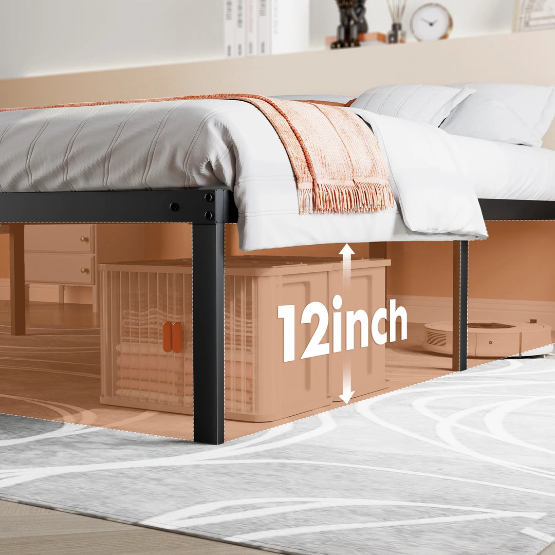Twin to King Metal Bed Frame with Storage, 350 lbs Capacity