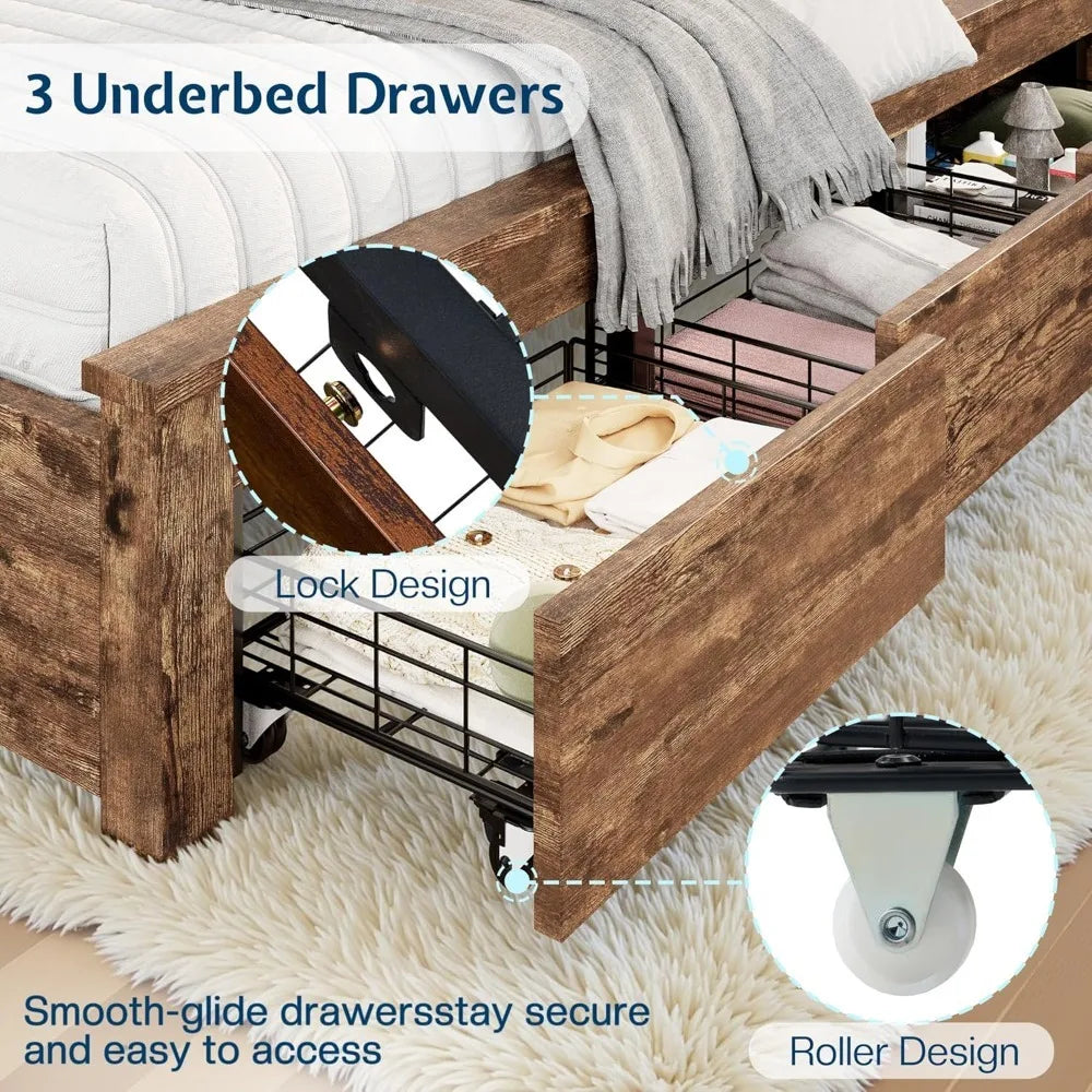 Twin Daybed with Bookcase Headboard, USB-C, RGB Lights, 3 Drawers, White