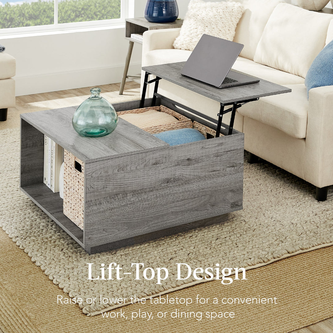 Square Rustic Modern Lift Top Coffee Table with Cubby
