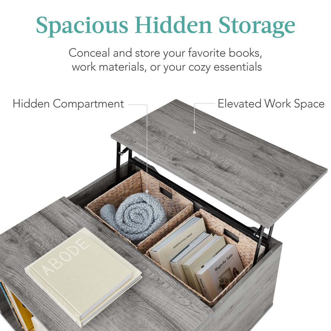 Square Rustic Modern Lift Top Coffee Table with Cubby