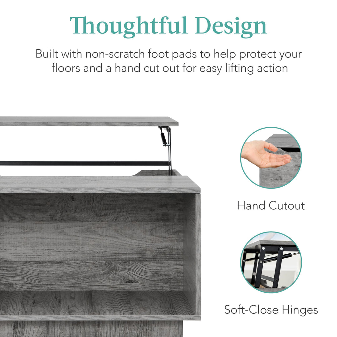 Square Rustic Modern Lift Top Coffee Table with Cubby