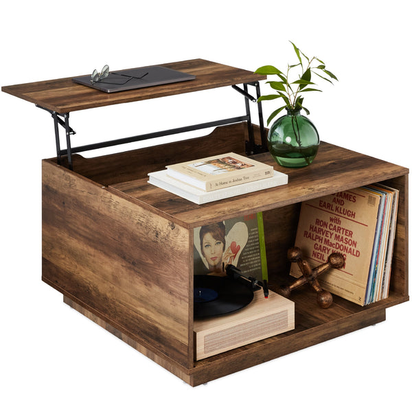 Square Rustic Modern Lift Top Coffee Table with Cubby