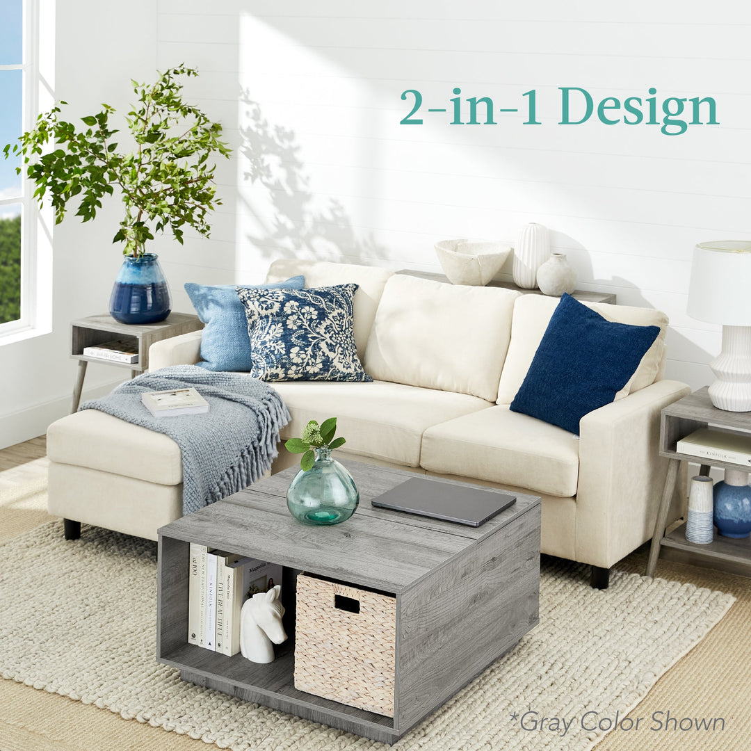 Square Rustic Modern Lift Top Coffee Table with Cubby