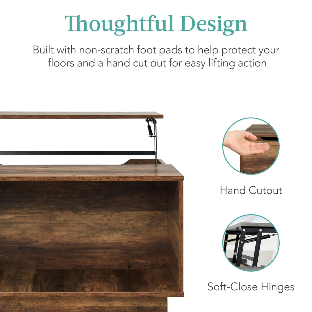 Square Rustic Modern Lift Top Coffee Table with Cubby