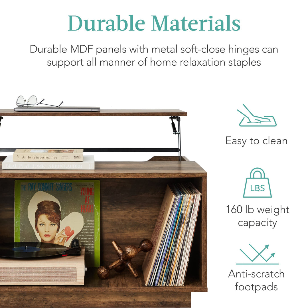 Square Rustic Modern Lift Top Coffee Table with Cubby