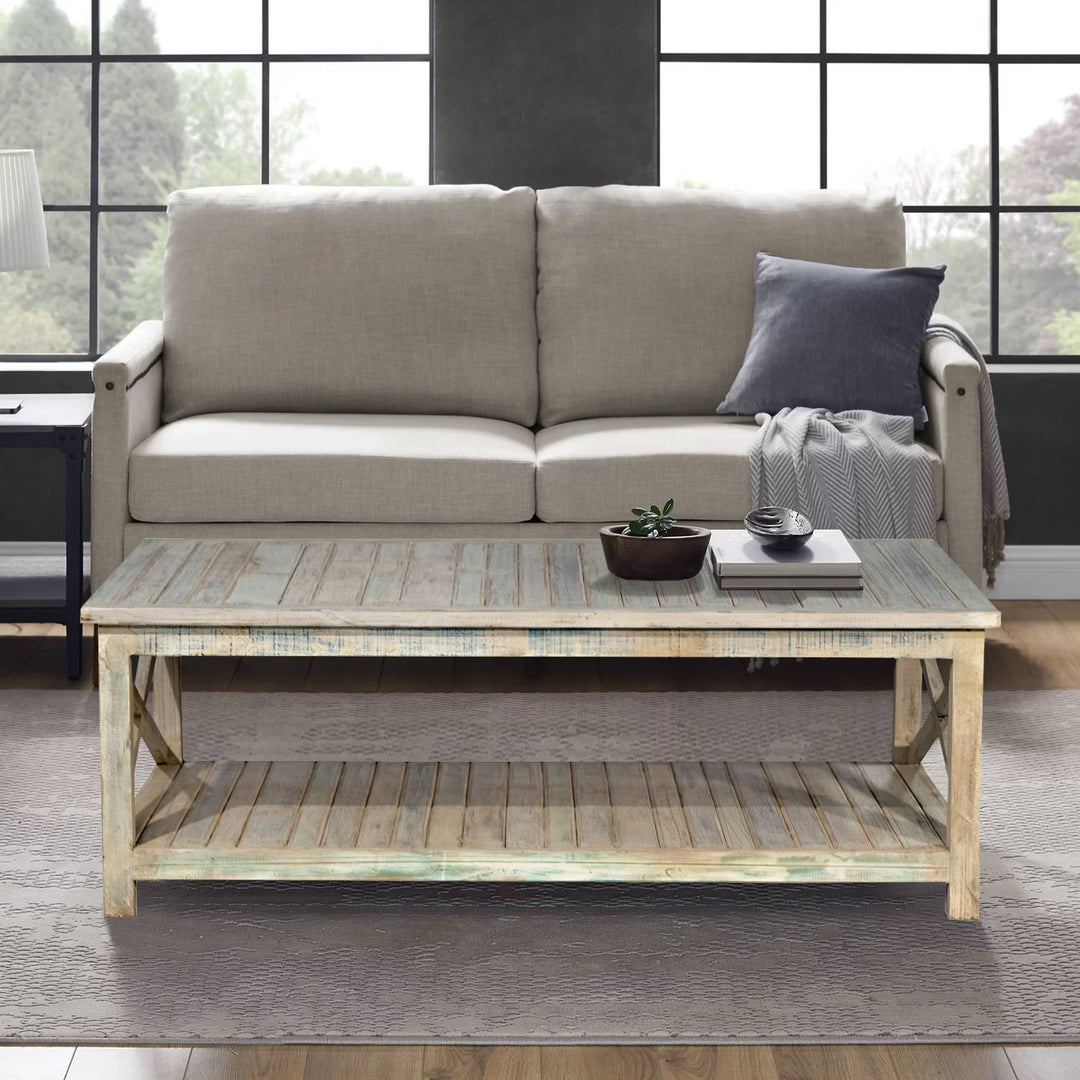 Coastal Reclaimed Wood Coffee Table – Distressed White, 59"