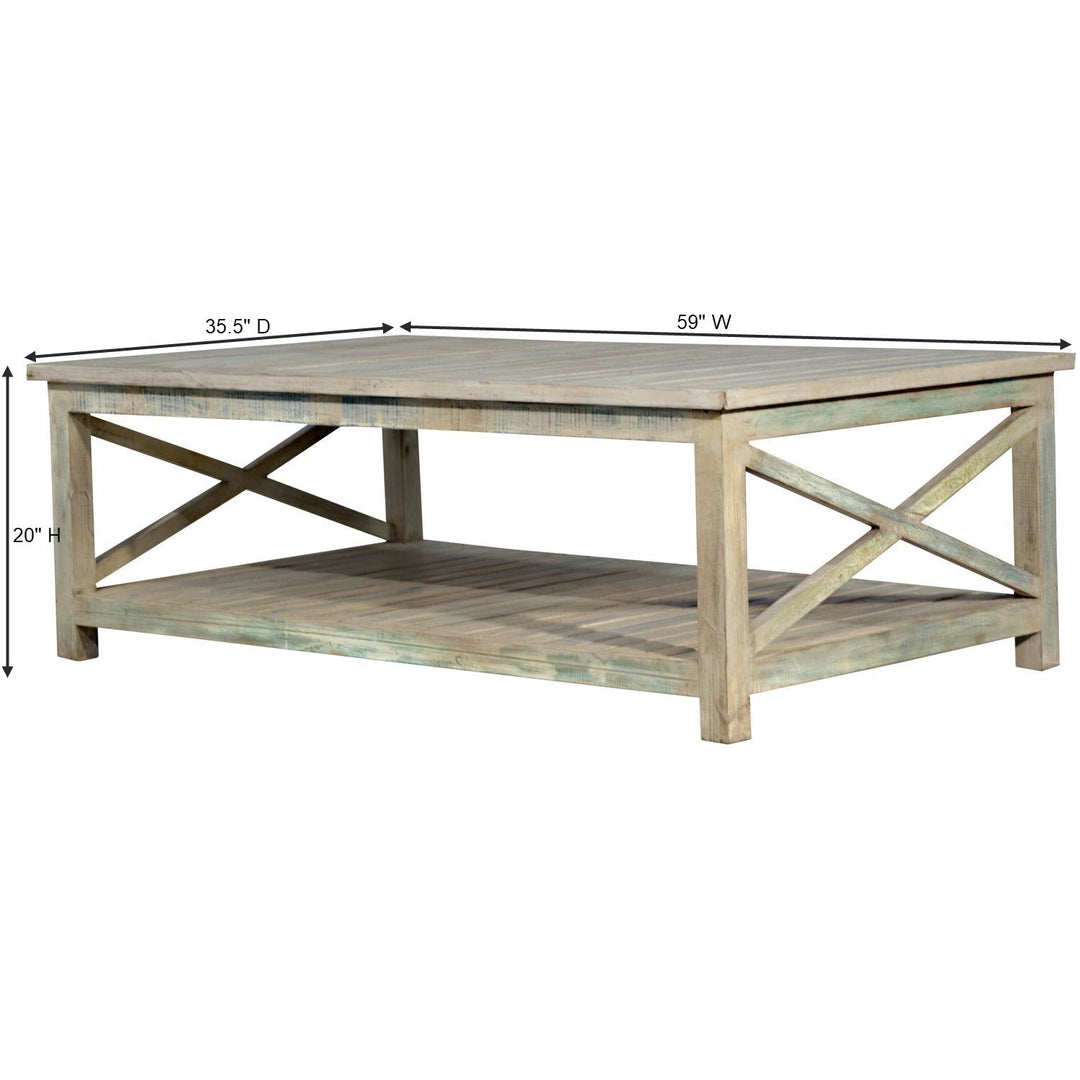 Coastal Reclaimed Wood Coffee Table – Distressed White, 59"