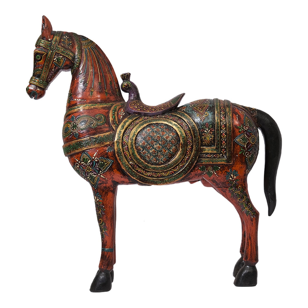 Hand-Painted Wooden Horse Statue – 24" Tall Artisan Sculpture