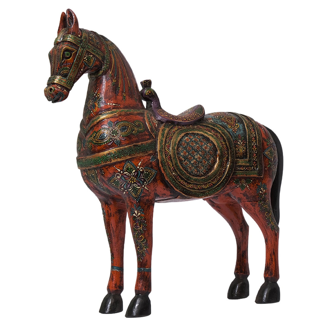 Hand-Painted Wooden Horse Statue – 24" Tall Artisan Sculpture