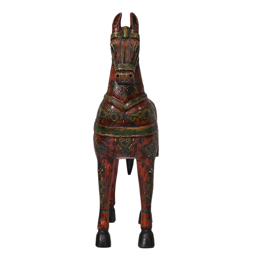 Hand-Painted Wooden Horse Statue – 24" Tall Artisan Sculpture