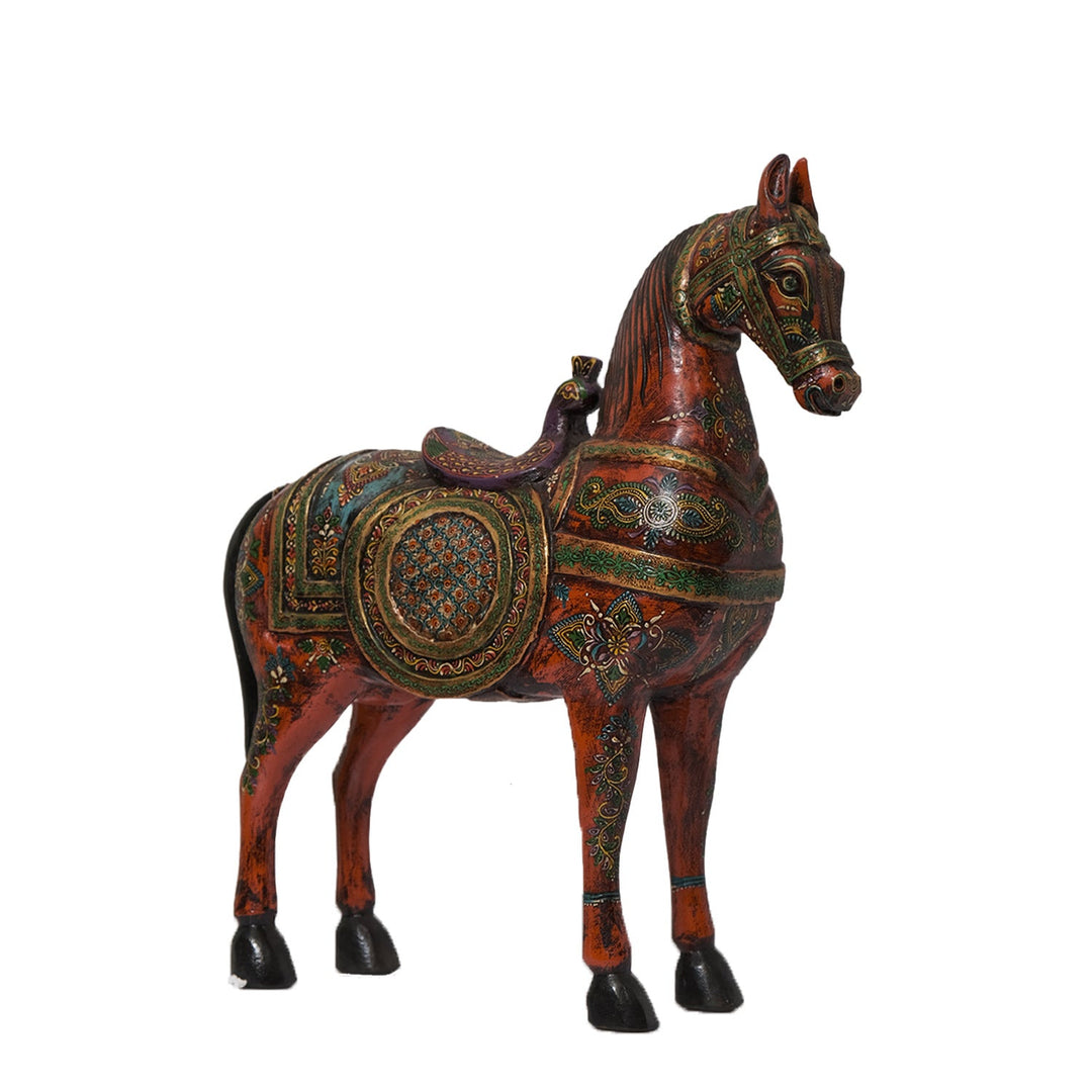 Hand-Painted Wooden Horse Statue – 24" Tall Artisan Sculpture