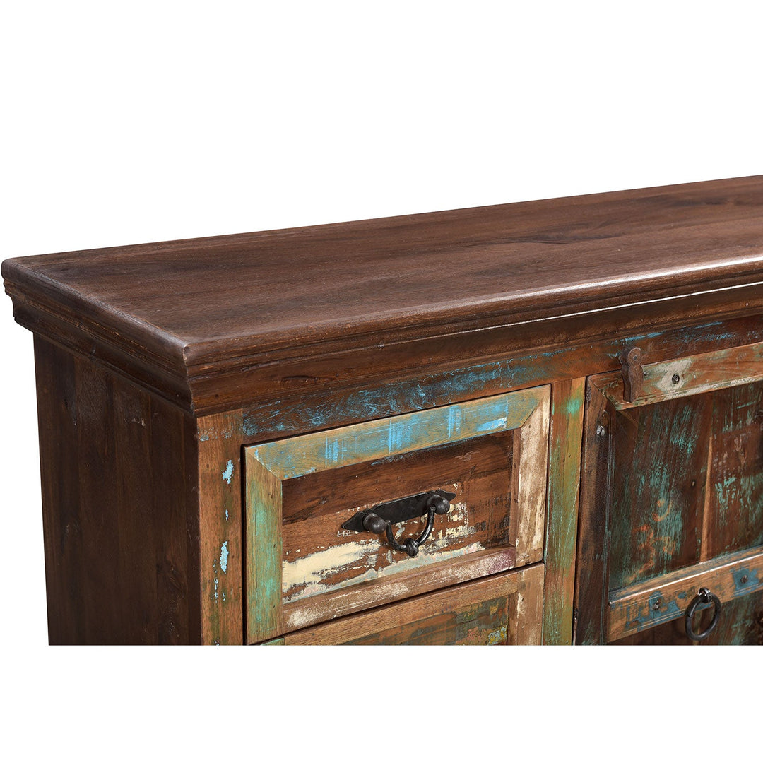 Farmhouse Distressed Wood Dresser – 6 Drawers + Center Door