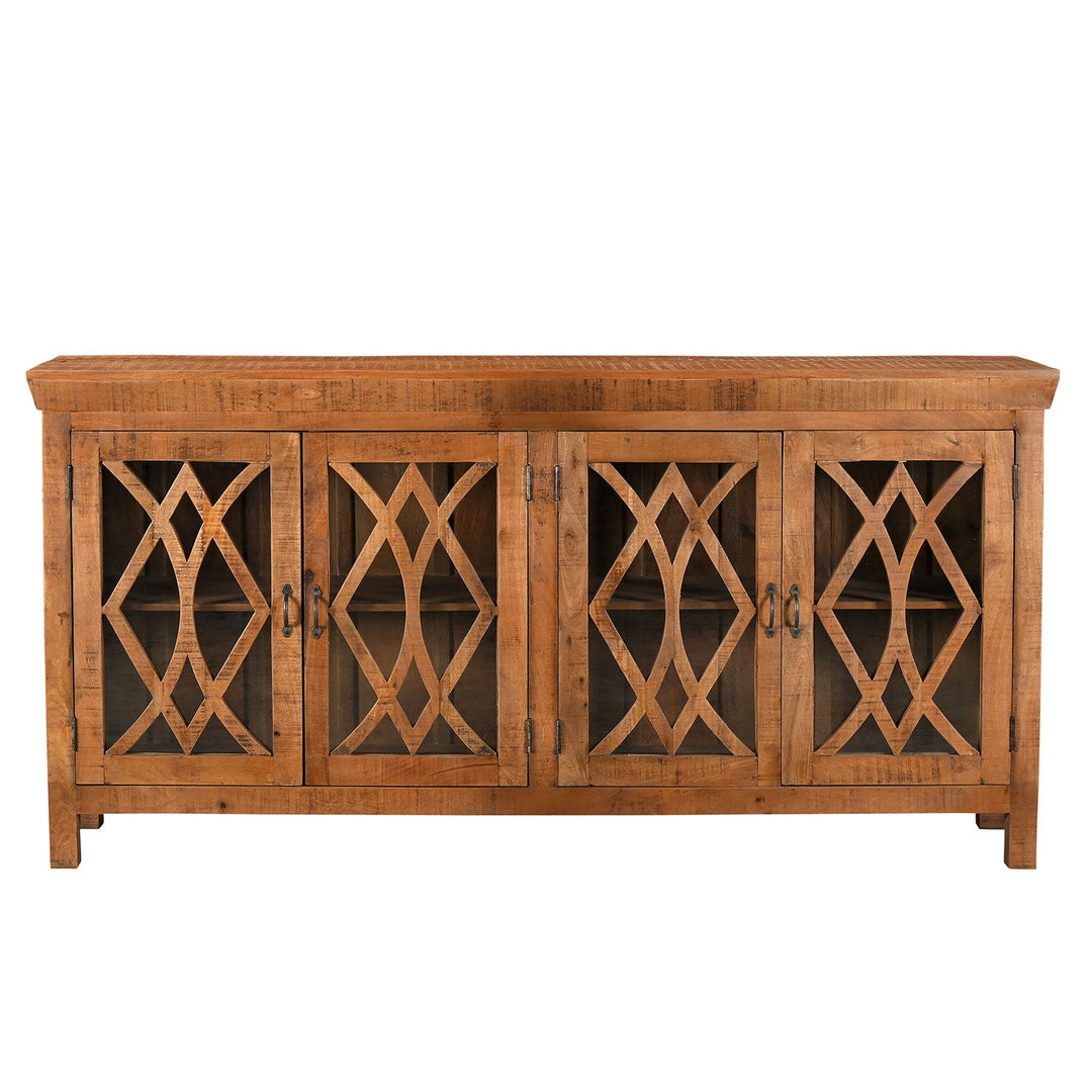 Farmhouse 80" Solid Mango Wood Credenza with Glass Doors
