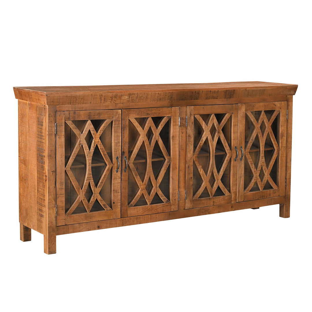 Farmhouse 80" Solid Mango Wood Credenza with Glass Doors