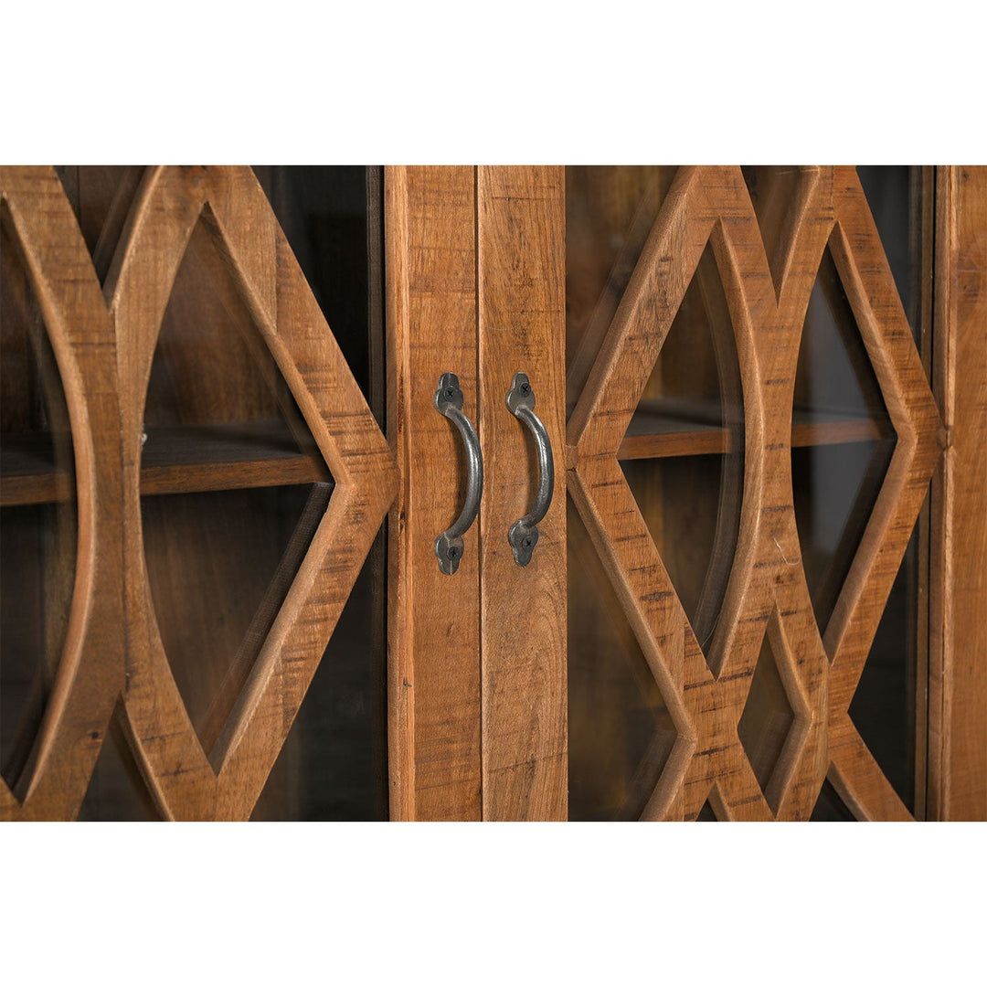 Farmhouse 80" Solid Mango Wood Credenza with Glass Doors