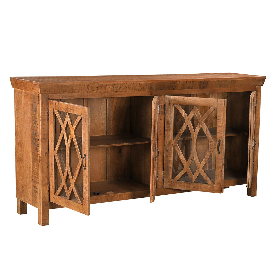 Farmhouse 80" Solid Mango Wood Credenza with Glass Doors