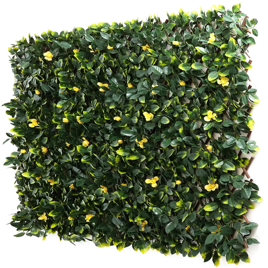 Yellow Rose Rattan Greenery Trellis - Expandable Faux Lattice