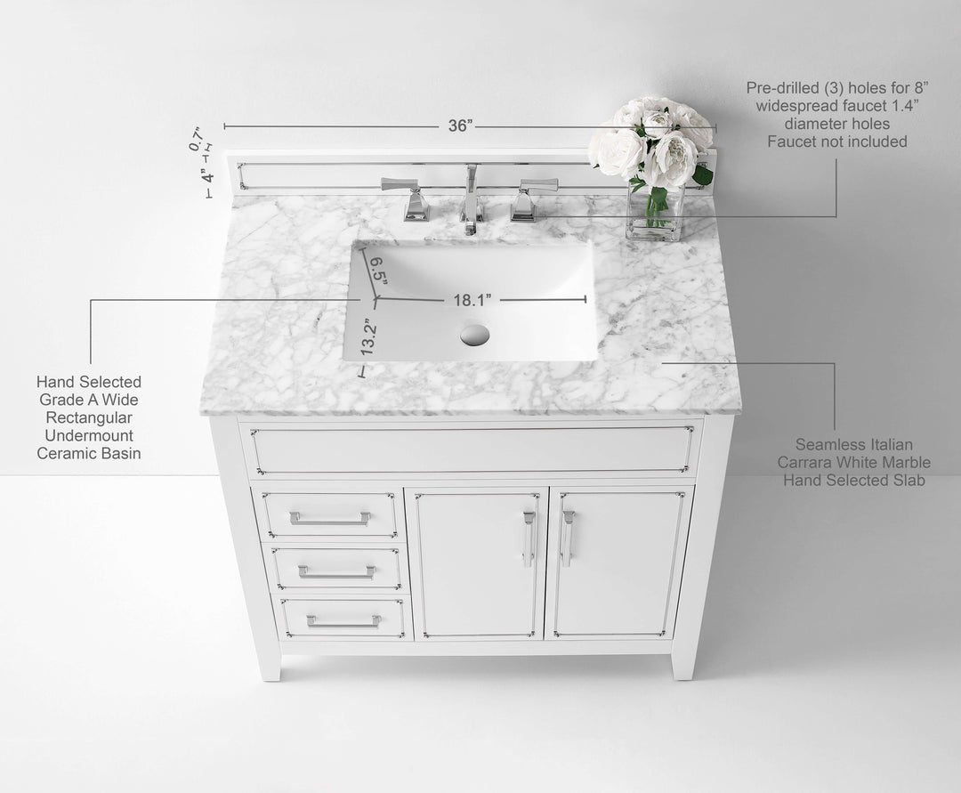 Aspen Handcrafted Birch Vanity with Marble Top & Steel Trims