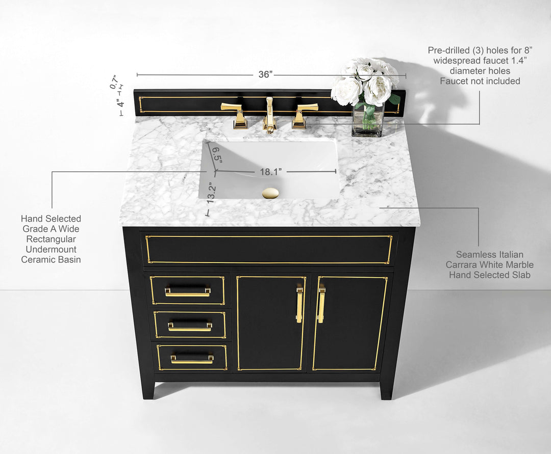 Aspen Handcrafted Birch Vanity with Marble Top & Steel Trims