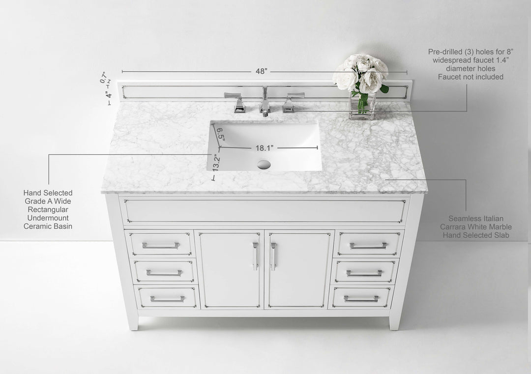 Aspen Handcrafted Birch Vanity with Marble Top & Steel Trims