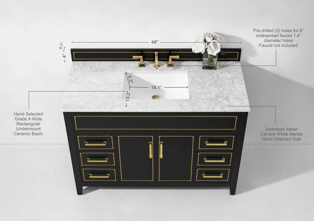 Aspen Handcrafted Birch Vanity with Marble Top & Steel Trims