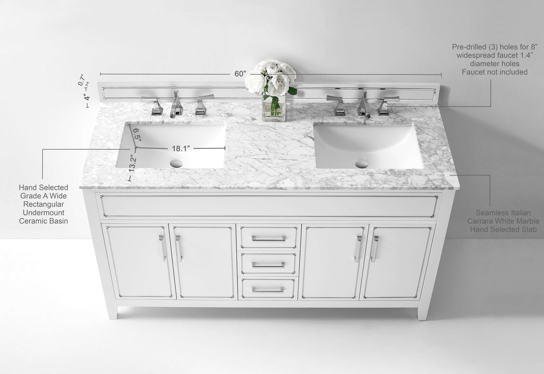 Aspen Handcrafted Birch Vanity with Marble Top & Steel Trims