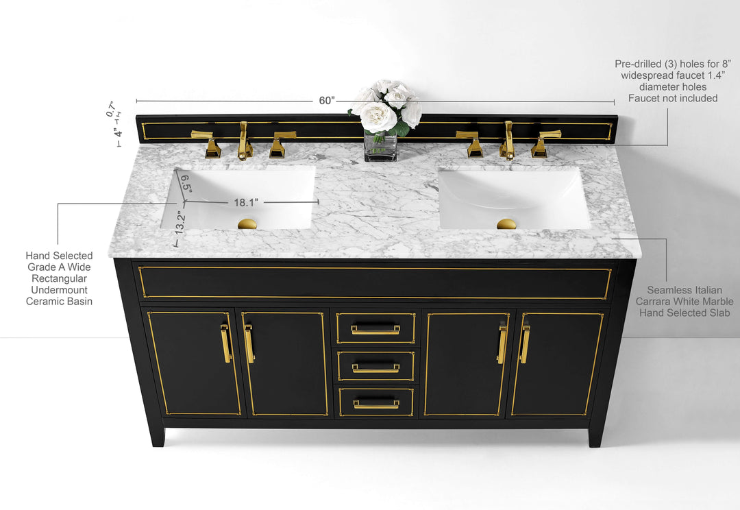 Aspen Handcrafted Birch Vanity with Marble Top & Steel Trims