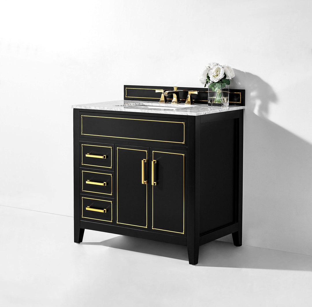 Aspen Handcrafted Birch Vanity with Marble Top & Steel Trims