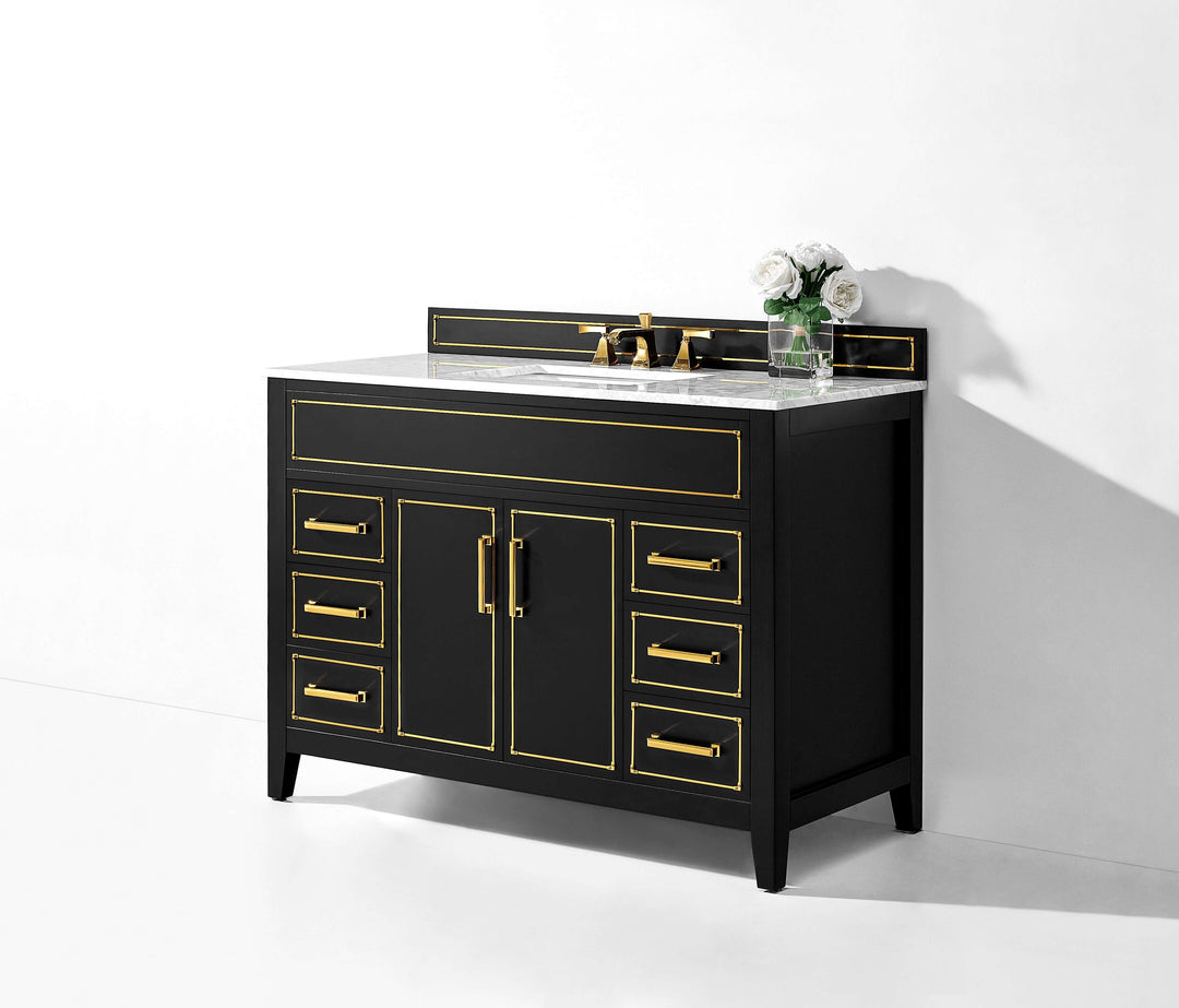 Aspen Handcrafted Birch Vanity with Marble Top & Steel Trims