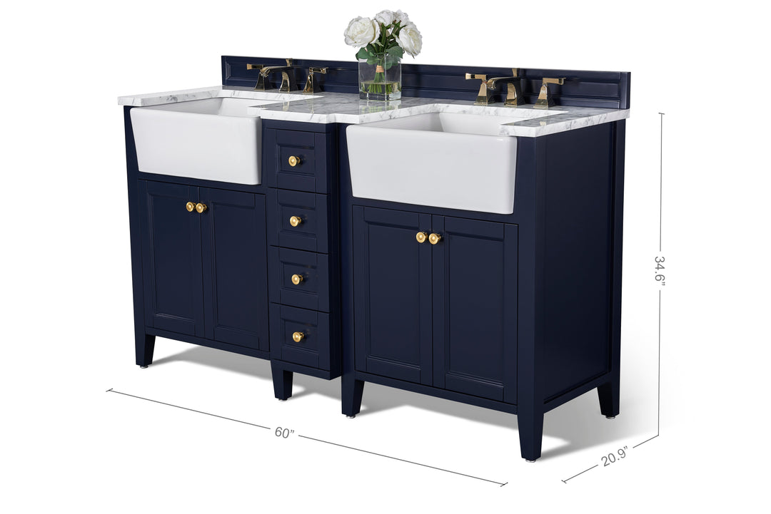 Adeline Farmhouse Vanity with Carrara Marble Top & Apron Sink