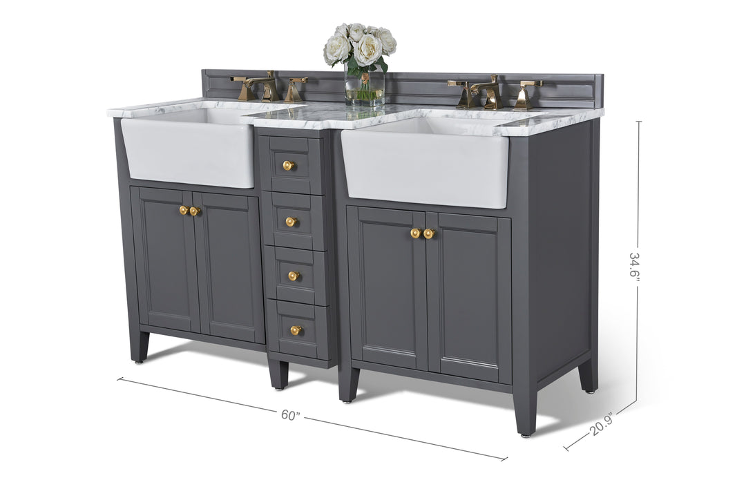Adeline Farmhouse Vanity with Carrara Marble Top & Apron Sink