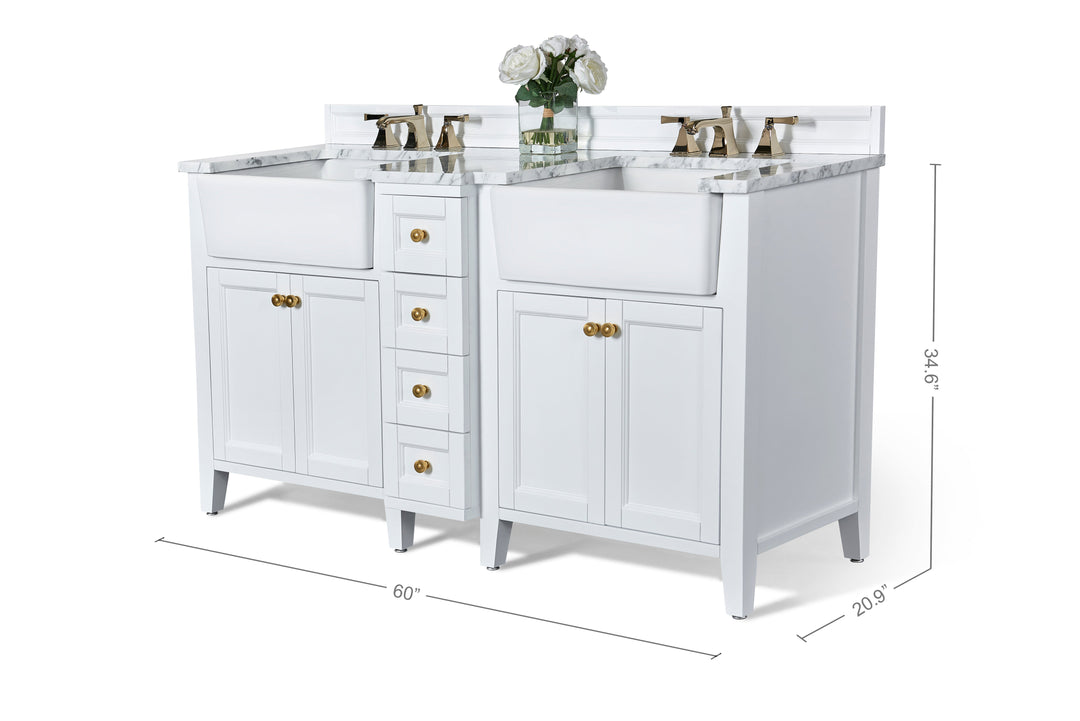 Adeline Farmhouse Vanity with Carrara Marble Top & Apron Sink