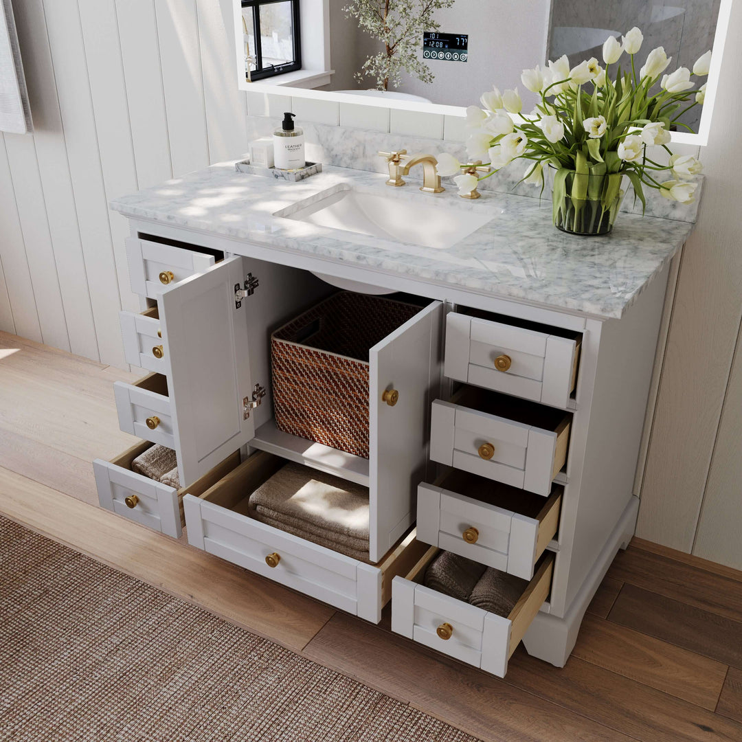 Audrey French Classic Handcrafted Vanity with Marble or Quartz Top