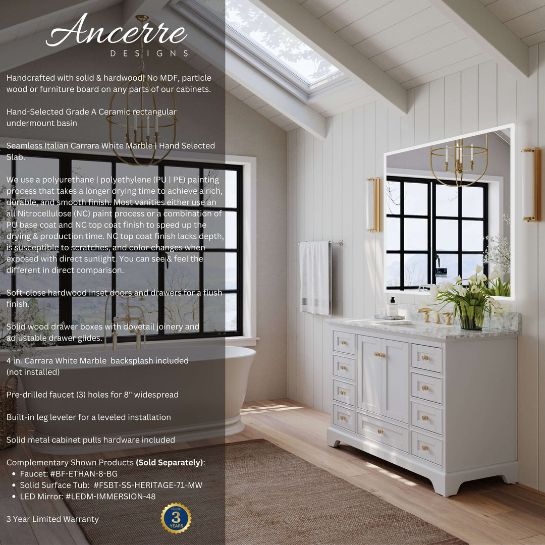 Audrey French Classic Handcrafted Vanity with Marble or Quartz Top