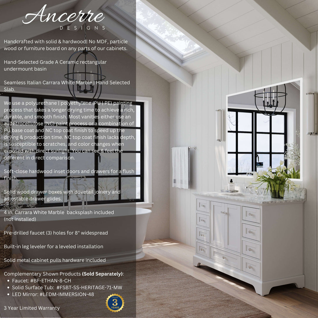 Audrey French Classic Handcrafted Vanity with Marble or Quartz Top