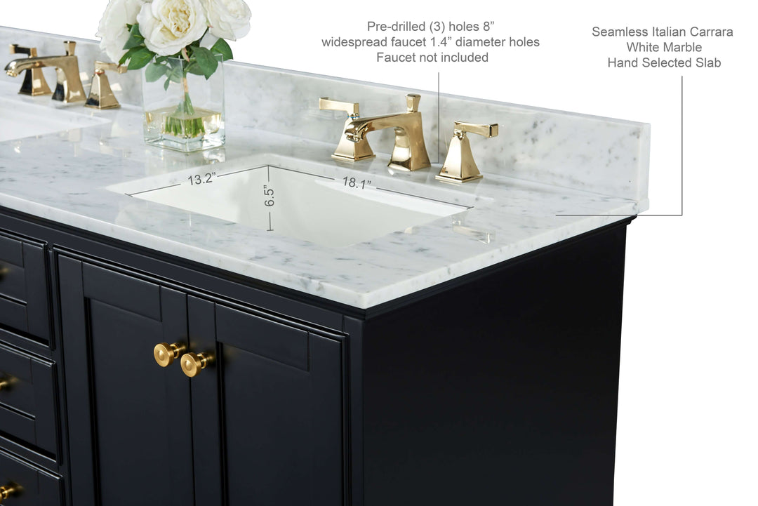 Audrey French Classic Handcrafted Vanity with Marble or Quartz Top