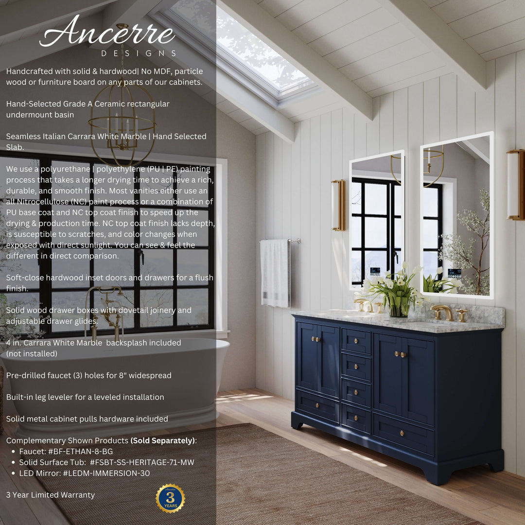 Audrey French Classic Handcrafted Vanity with Marble or Quartz Top