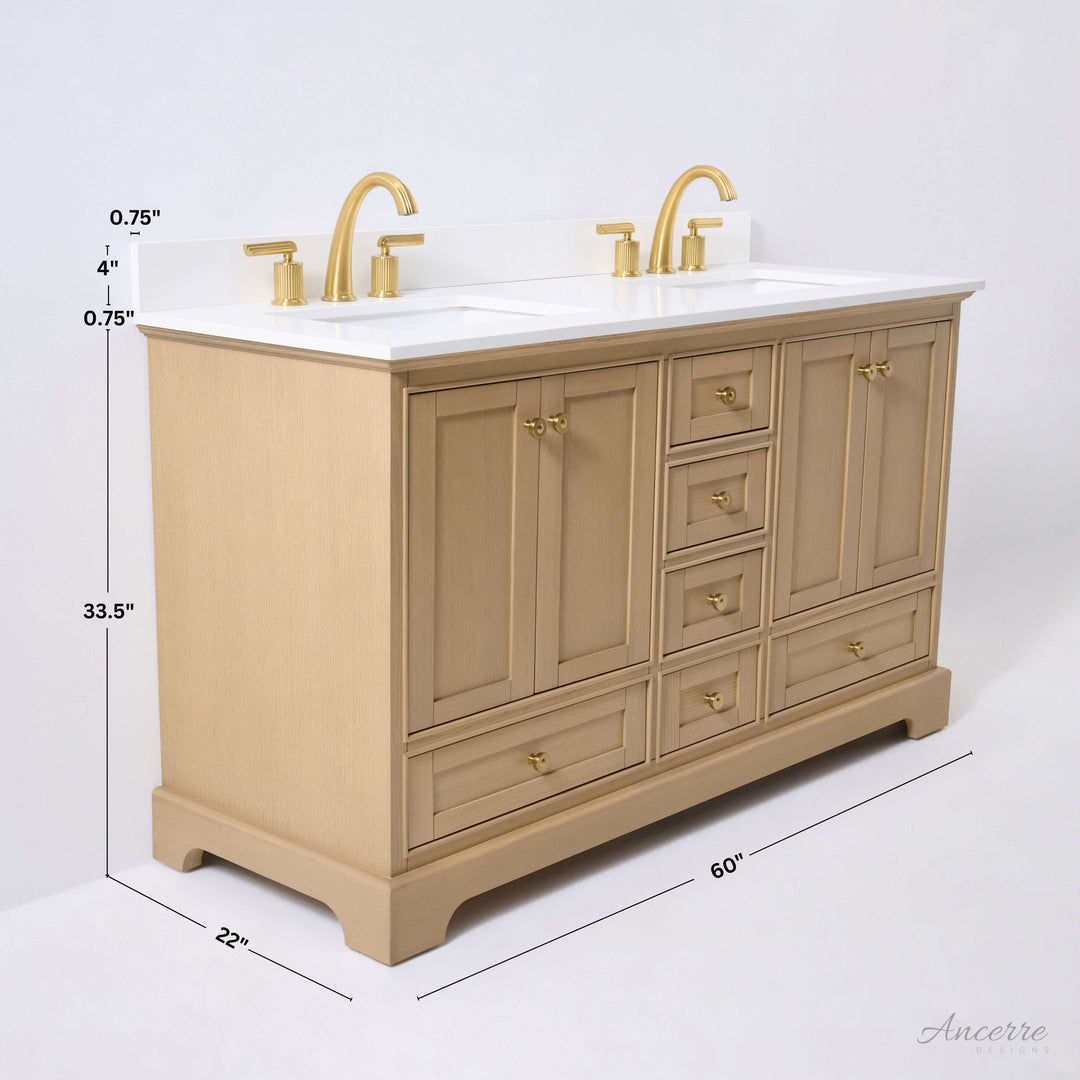 Audrey French Classic Handcrafted Vanity with Marble or Quartz Top