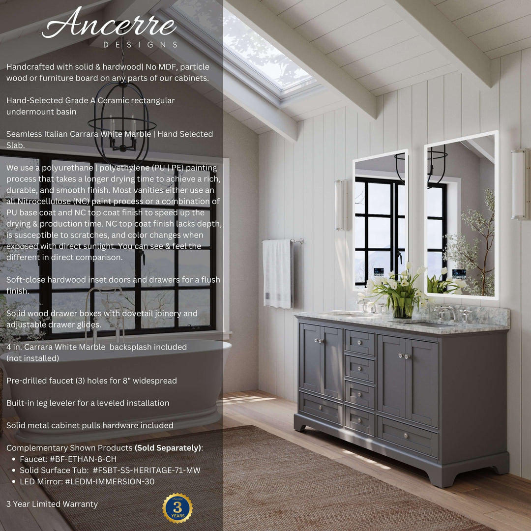 Audrey French Classic Handcrafted Vanity with Marble or Quartz Top