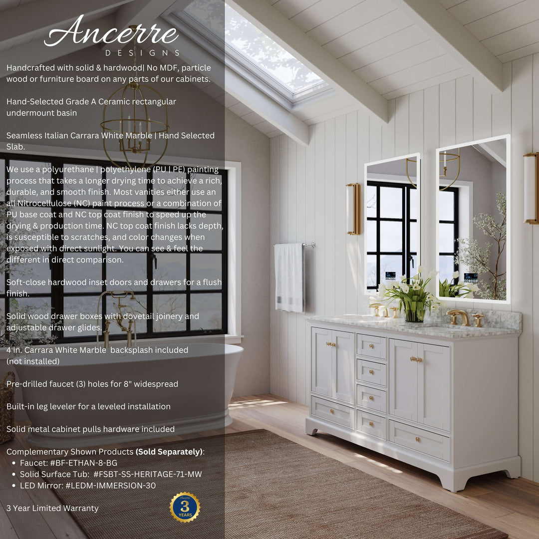 Audrey French Classic Handcrafted Vanity with Marble or Quartz Top