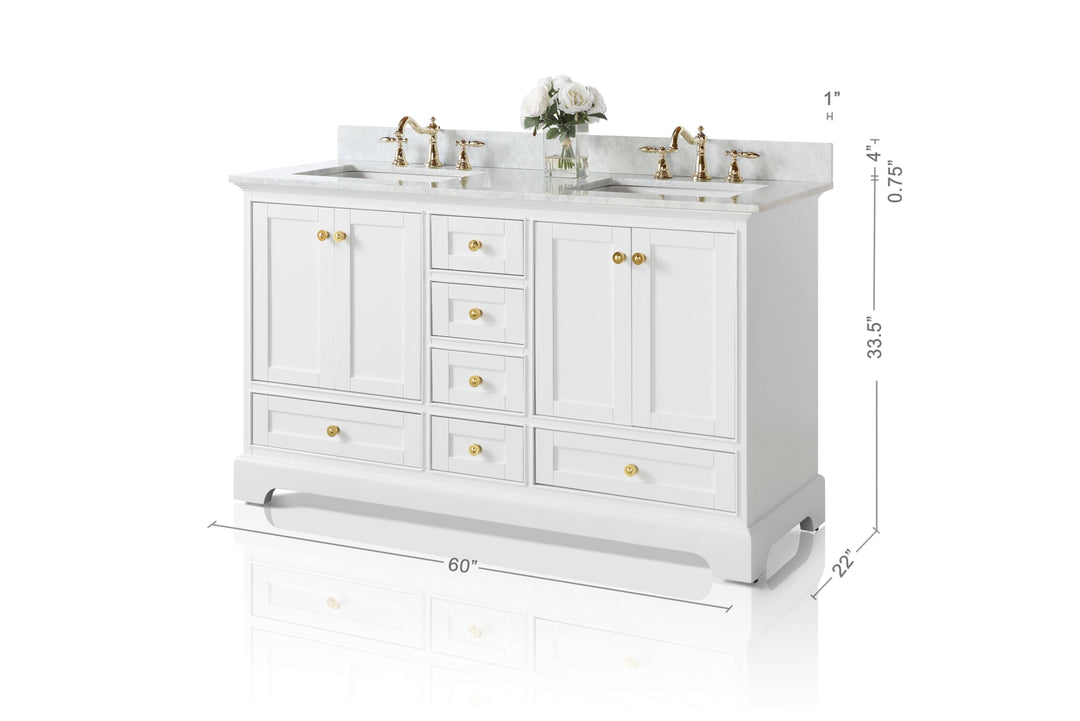 Audrey French Classic Handcrafted Vanity with Marble or Quartz Top