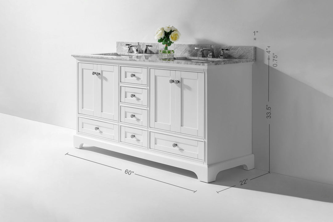 Audrey French Classic Handcrafted Vanity with Marble or Quartz Top