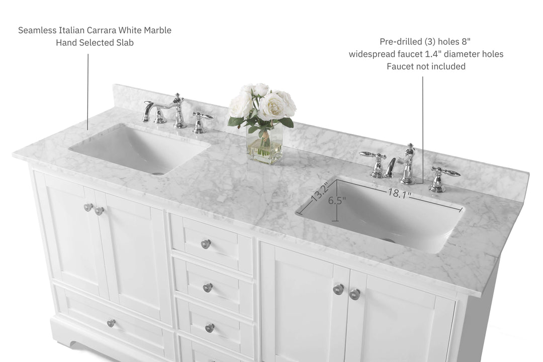 Audrey French Classic Handcrafted Vanity with Marble or Quartz Top