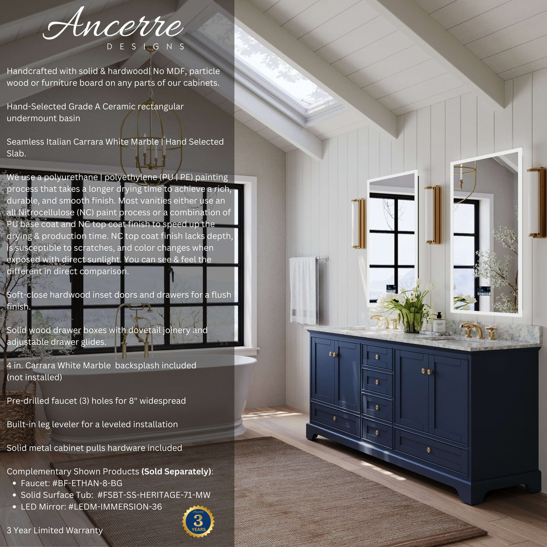 Audrey French Classic Handcrafted Vanity with Marble or Quartz Top